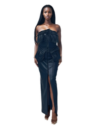Black Athina button detailed PU black leather dress