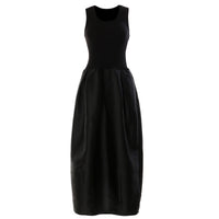 Black Knitted High Elastic Vest Stitching Hem Girl Dress