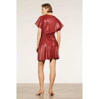 Deep Women Slim Fit Pleated Decorative Leather Short Sleeve Dress