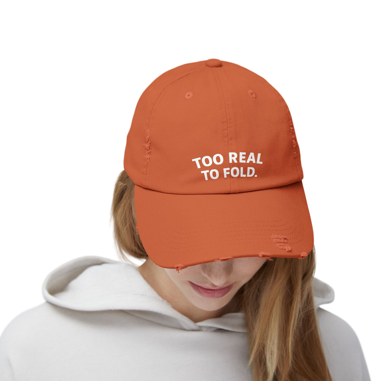 Modest Mindset Distressed Cap - "Too Real to Fold" Statement Baseball Hat