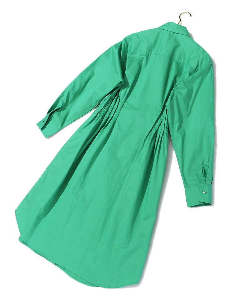 Geometric Abstract Round Hollow Out Cutout Pleated Waist Tight Cotton Shirt Dress