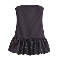 Women Rhinestone Balloon Version Silk Satin Texture Dress - Modestly Vogue