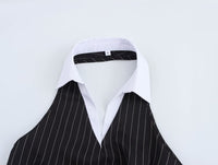 Black Women Spring Striped Stitching Hanging Collar Slim Vest Top