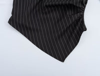 Black Women Spring Striped Stitching Hanging Collar Slim Vest Top