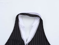 Black Women Spring Striped Stitching Hanging Collar Slim Vest Top