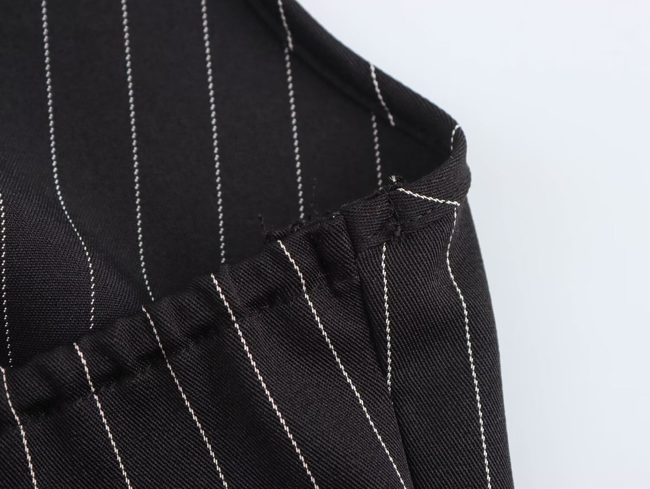 Black Women Spring Striped Stitching Hanging Collar Slim Vest Top
