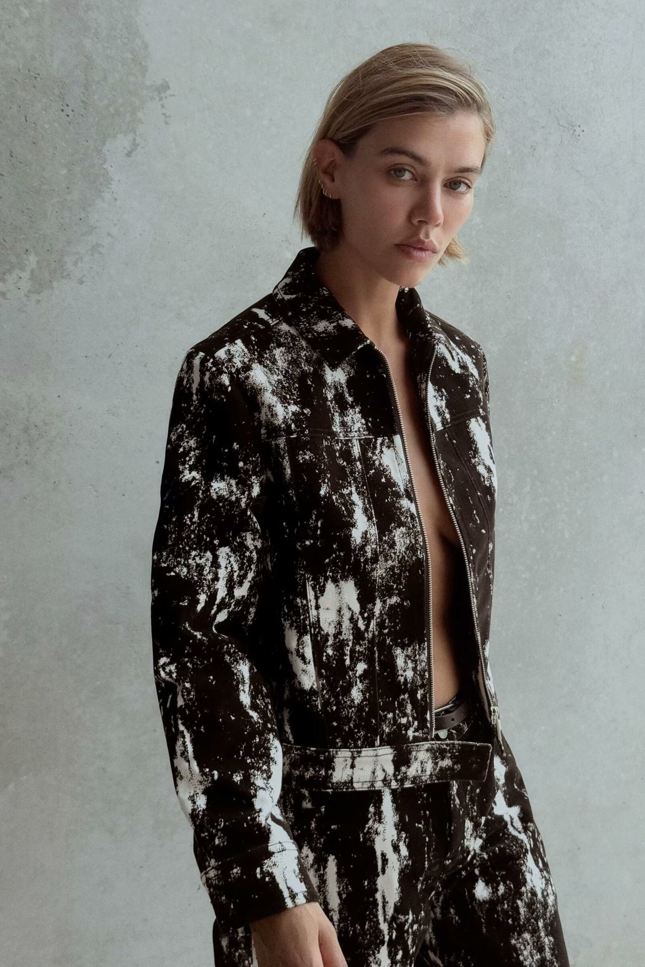 Black Women Clothing Women Animal Print Flocking Jacket Coat with Belt Pant Set
