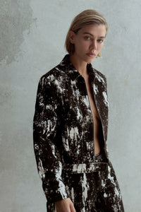Black Women Clothing Women Animal Print Flocking Jacket Coat with Belt Pant Set