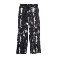 Black Women Clothing Women Animal Print Flocking Jacket Coat with Belt Pant Set