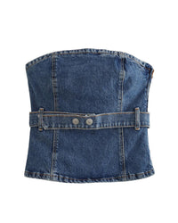 Blue Women Waist Band Elastic Tube Top