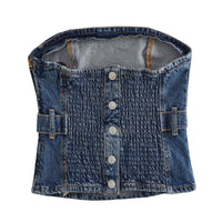 Blue Women Waist Band Elastic Tube Top