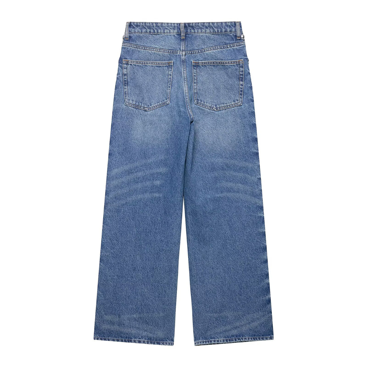 Blue Women Clothing Summer Street Design Rivet Denim Straight Leg Pants
