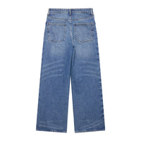 Blue Women Clothing Summer Street Design Rivet Denim Straight Leg Pants