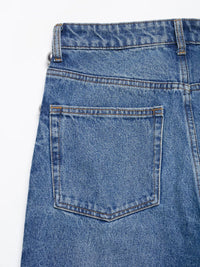 Blue Women Clothing Summer Street Design Rivet Denim Straight Leg Pants