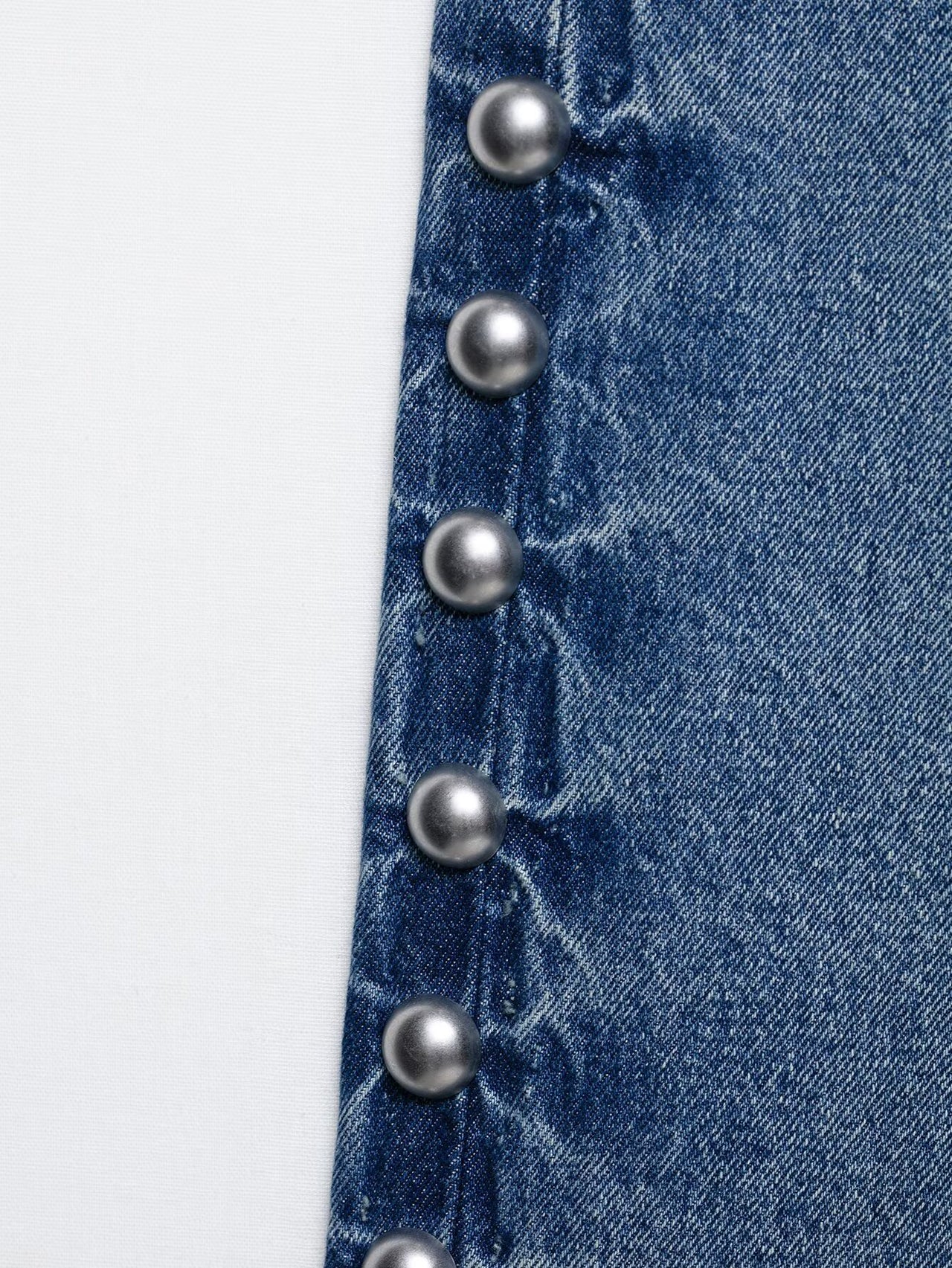 Blue Women Clothing Summer Street Design Rivet Denim Straight Leg Pants