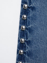 Blue Women Clothing Summer Street Design Rivet Denim Straight Leg Pants