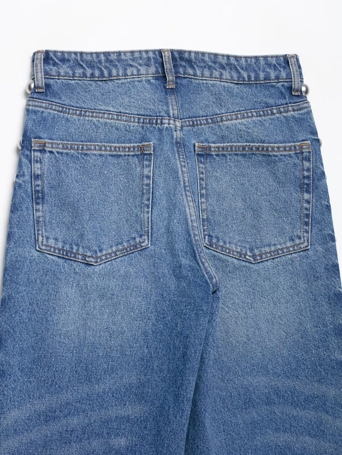 Blue Women Clothing Summer Street Design Rivet Denim Straight Leg Pants