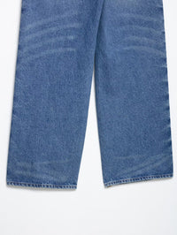 Blue Women Clothing Summer Street Design Rivet Denim Straight Leg Pants