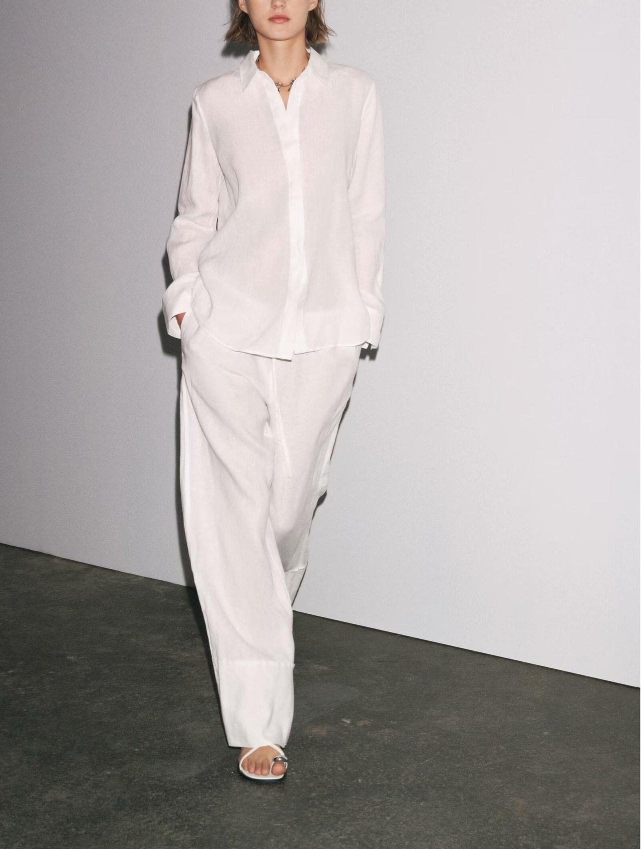 Summer Collared Shirt & Wide Leg Trousers Set for Women - Modestly Vogue