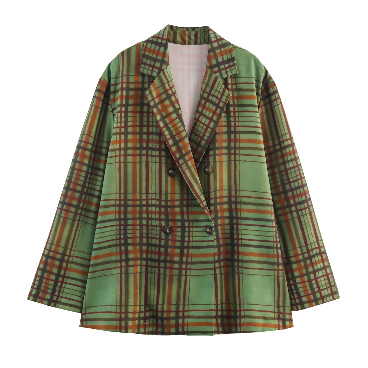 Earthtone Fall Women Clothing Plaid Blazer Cropped Trousers Pant Set