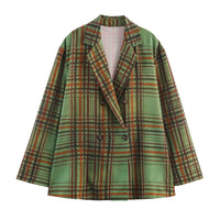 Earthtone Fall Women Clothing Plaid Blazer Cropped Trousers Pant Set
