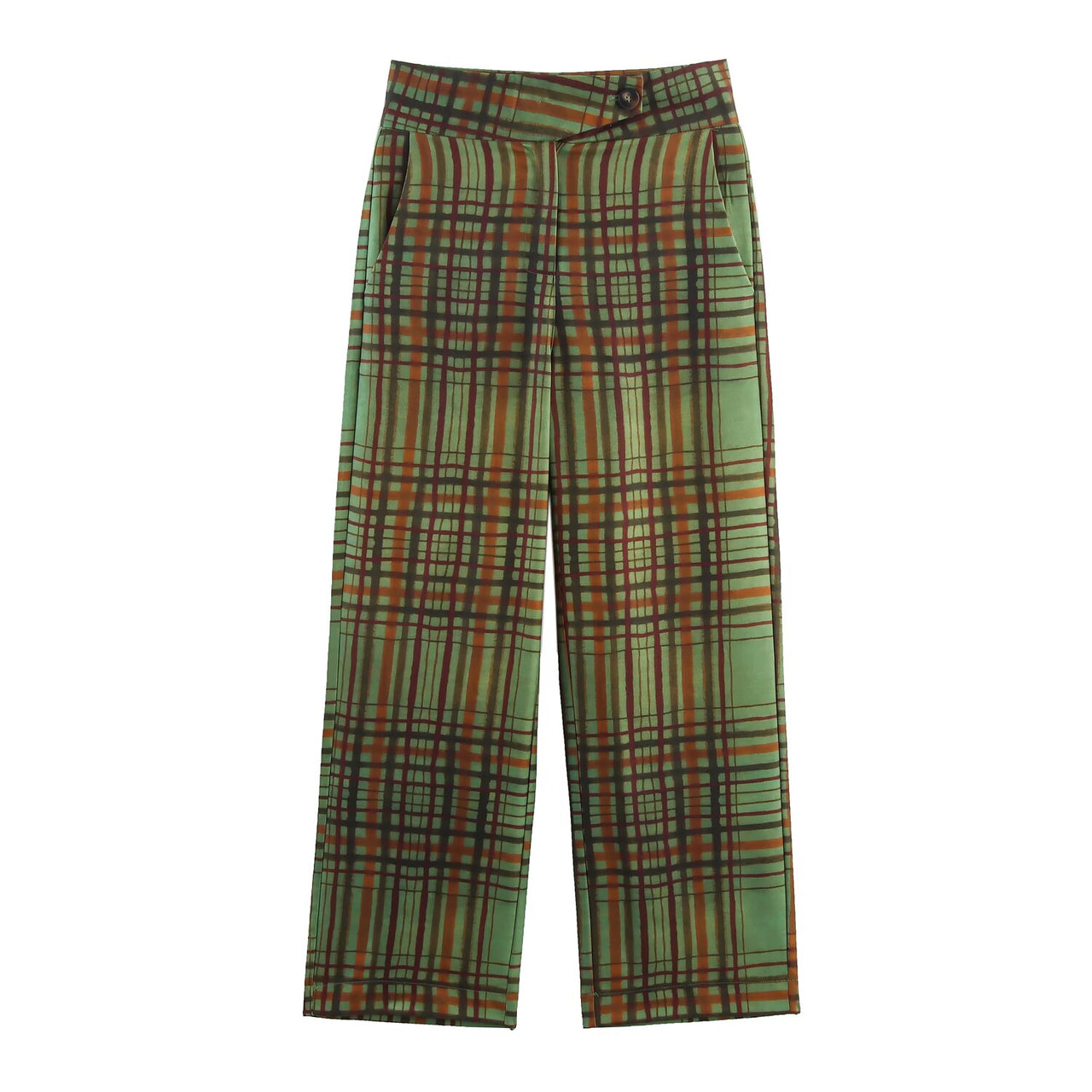 Earthtone Fall Women Clothing Plaid Blazer Cropped Trousers Pant Set