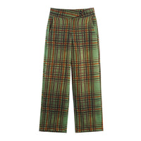 Earthtone Fall Women Clothing Plaid Blazer Cropped Trousers Pant Set