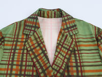 Earthtone Fall Women Clothing Plaid Blazer Cropped Trousers Pant Set