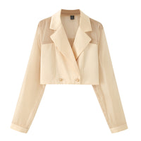 Neutral Women Clothing Yarn Stitching Satin Double Breasted Short Blazers