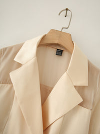 Neutral Women Clothing Yarn Stitching Satin Double Breasted Short Blazers