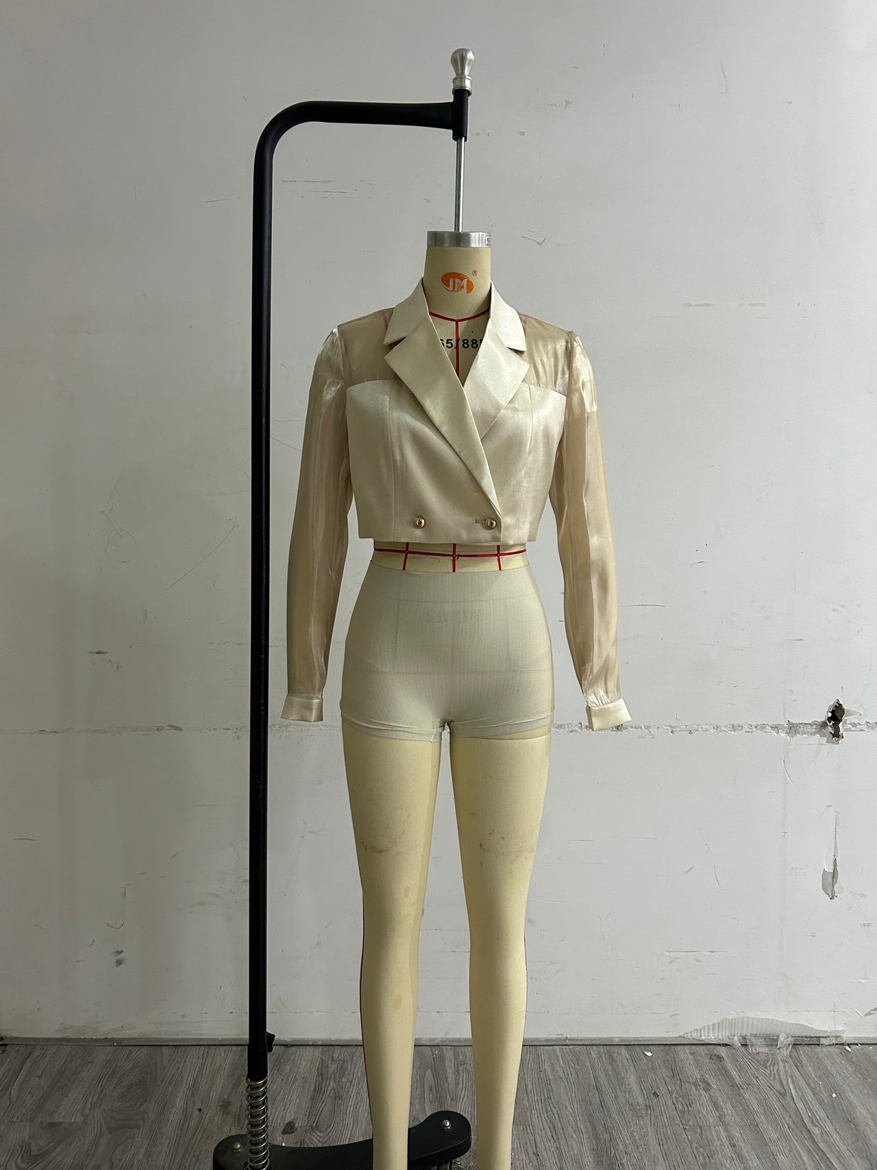 Neutral Women Clothing Yarn Stitching Satin Double Breasted Short Blazers