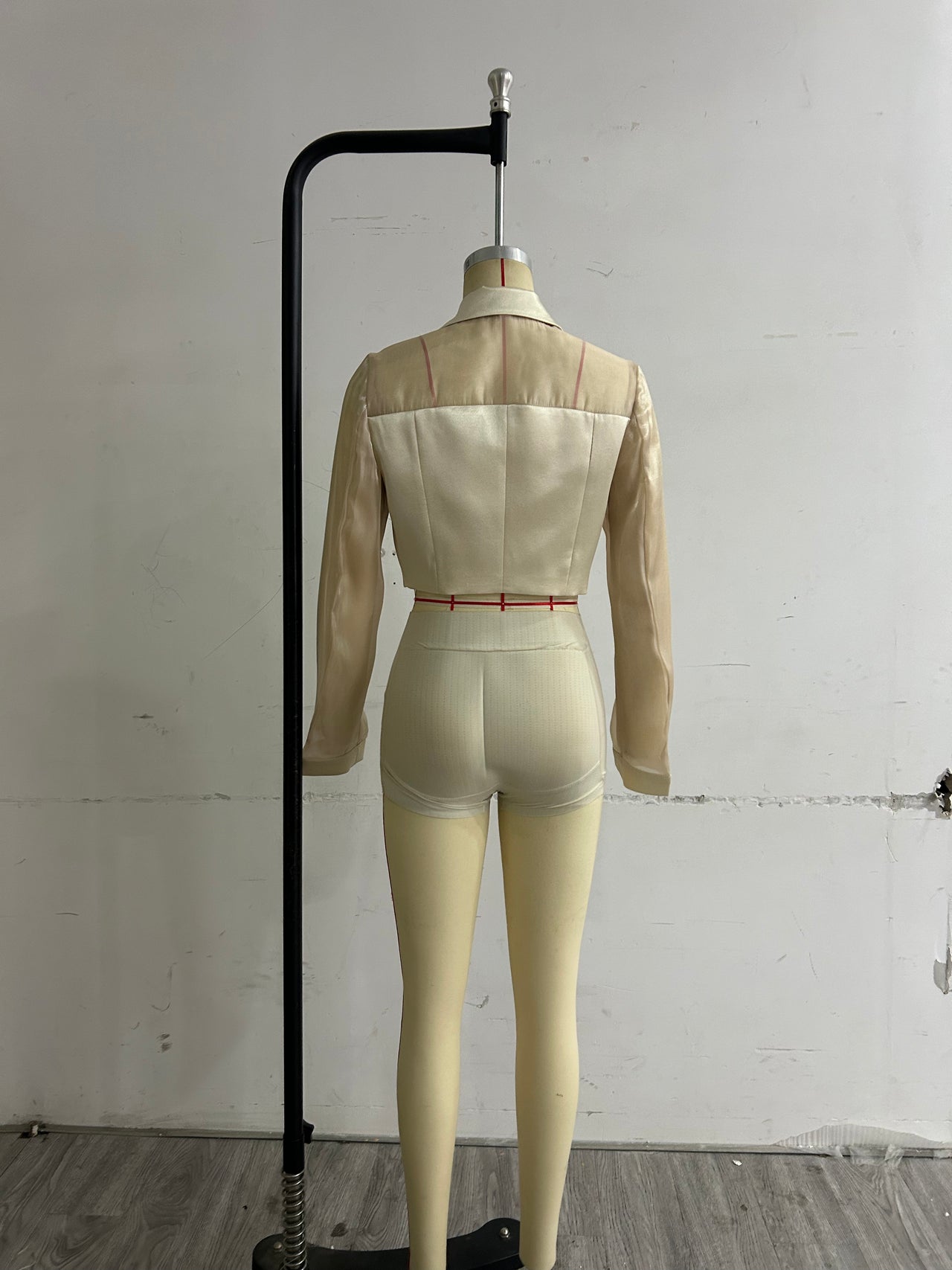 Neutral Women Clothing Yarn Stitching Satin Double Breasted Short Blazers