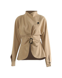 Neutral Winter Tight Waist Slimming Flounce Irregular Asymmetric Cutting Jacket Women