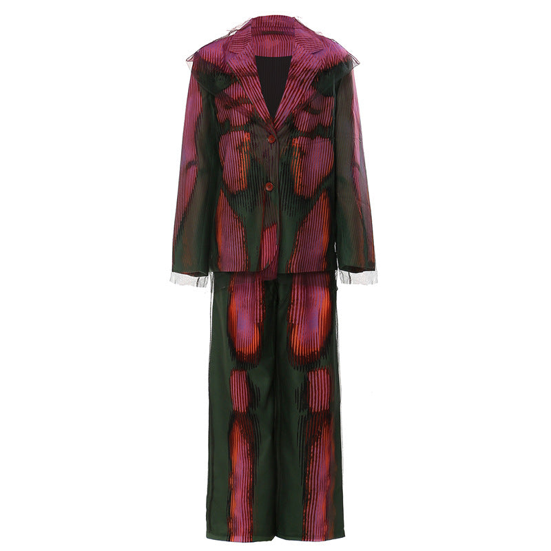 Personalized Graffiti Mesh Stitching Printing Two Piece Set Suit