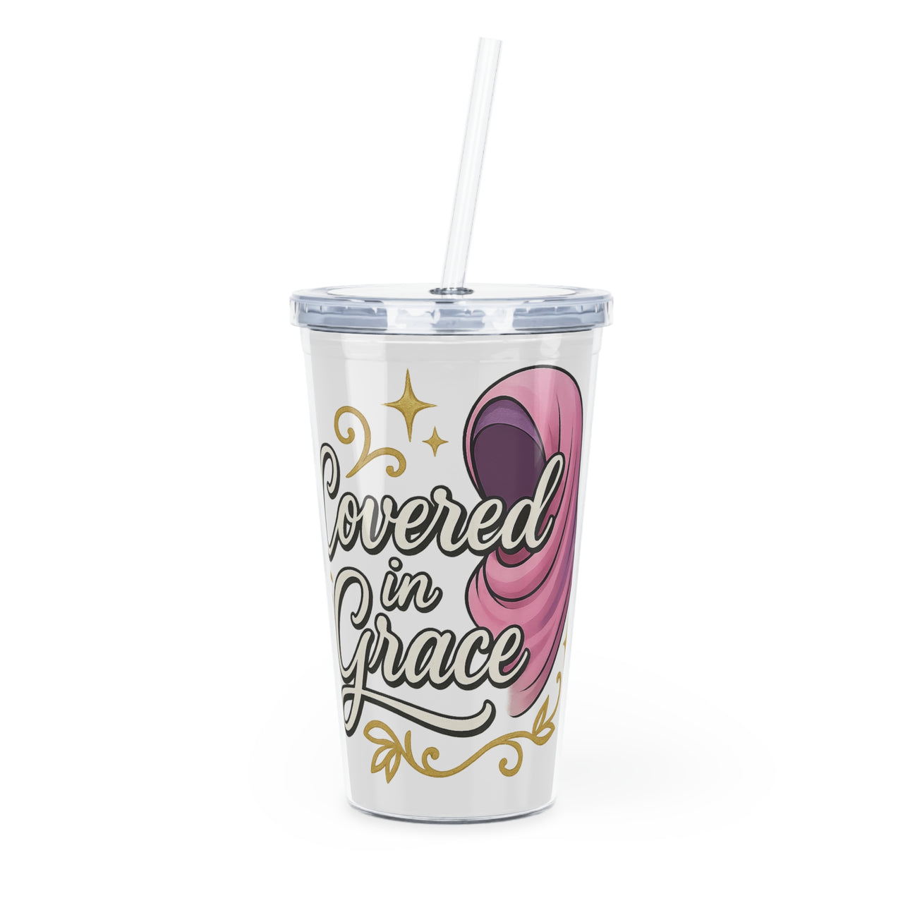 Covered in Grace Reusable Plastic Tumbler with Straw –20 oz. - Modestly Vogue