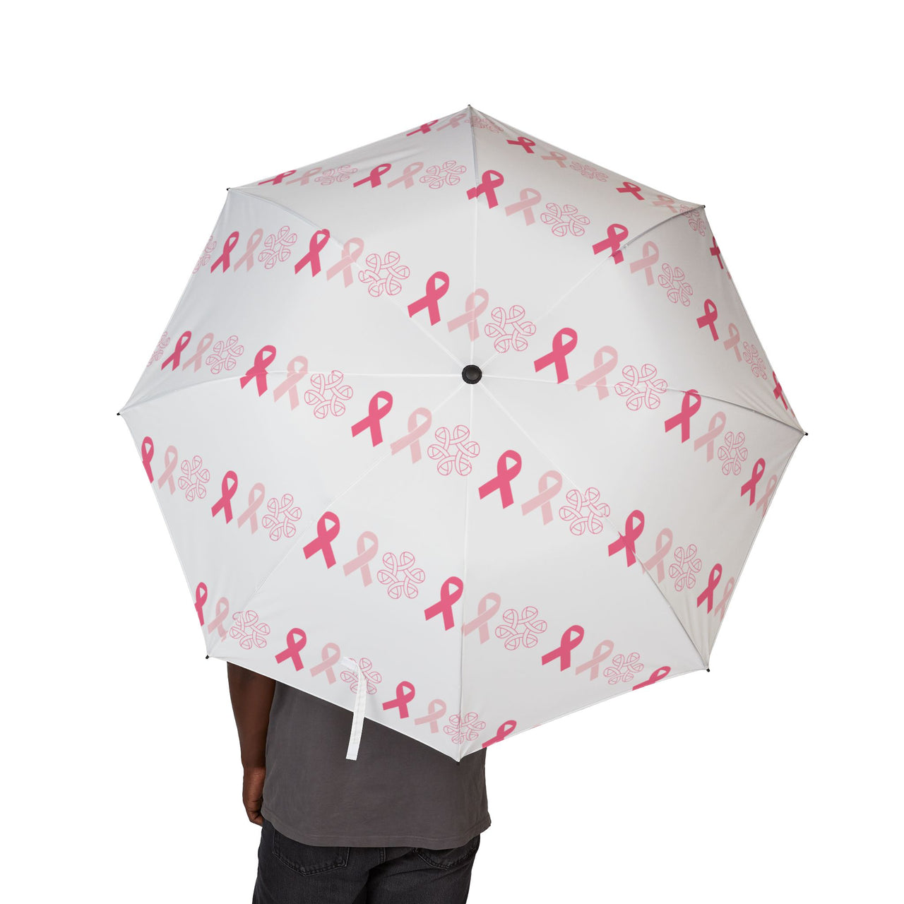 Stylish Foldable Umbrella with Pink Ribbons, Compact Travel Umbrella, Breast Cancer Awareness Support Umbrella