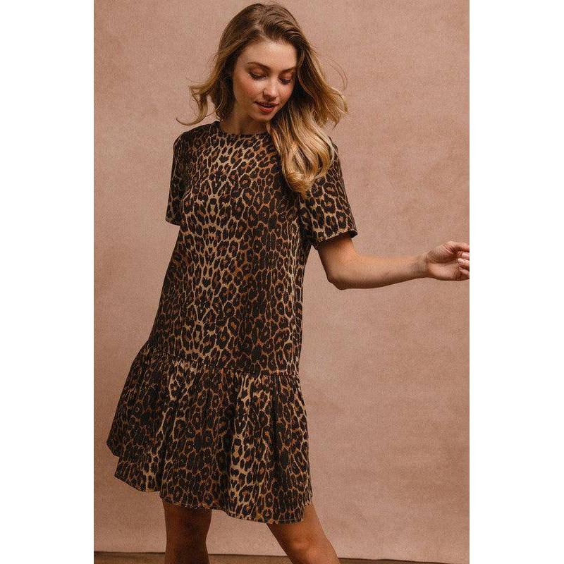 Stylish Dresses for Women – Trendy & Timeless Styles for Every Occasion | Modestly Vogue BiBi Tie Back Leopard Round Neck Short Sleeve Dress - Modestly Vogue