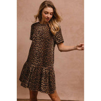 Stylish Dresses for Women – Trendy & Timeless Styles for Every Occasion | Modestly Vogue BiBi Tie Back Leopard Round Neck Short Sleeve Dress - Modestly Vogue