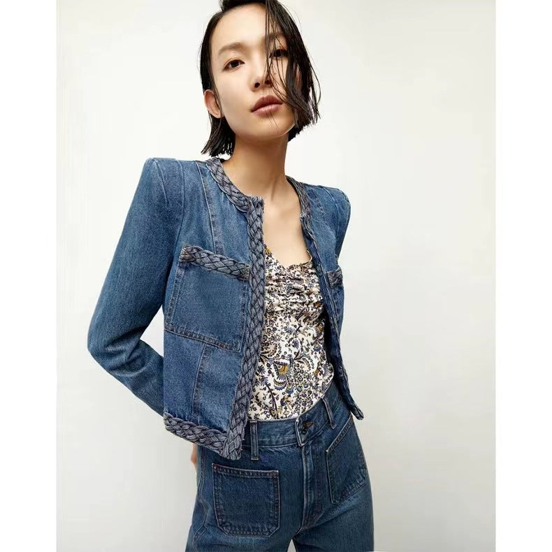 Personality Women Delicate Personality Padded Shoulder Denim Jacket Short Coat Women