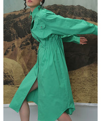 Geometric Abstract Round Hollow Out Cutout Pleated Waist Tight Cotton Shirt Dress