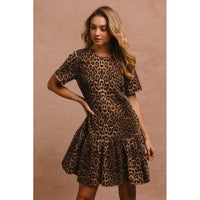 Stylish Dresses for Women – Trendy & Timeless Styles for Every Occasion | Modestly Vogue BiBi Tie Back Leopard Round Neck Short Sleeve Dress - Modestly Vogue