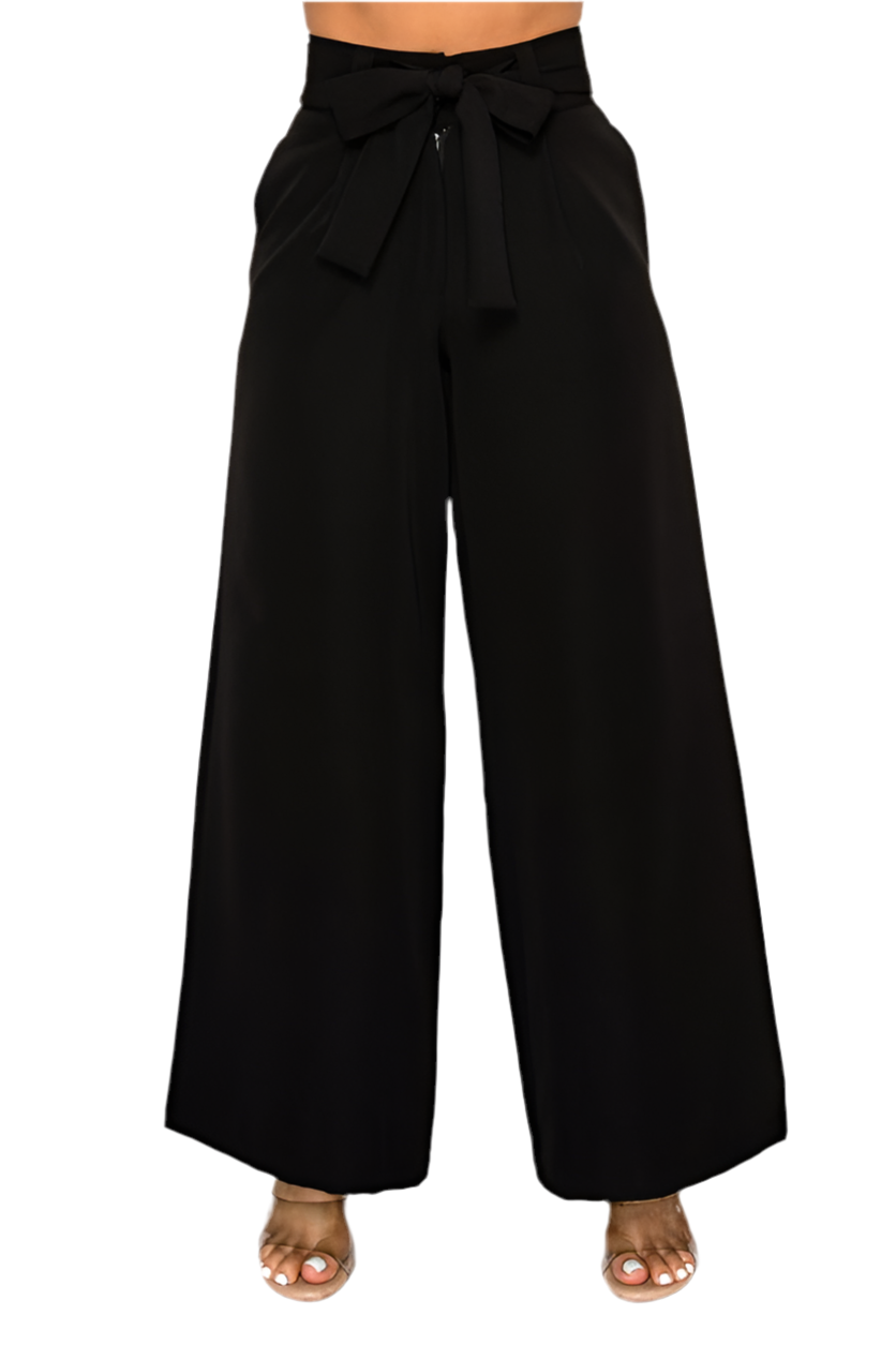 Black Dressy Palazzo Pants & Halter Crop Top Set – 2 Piece Outfit