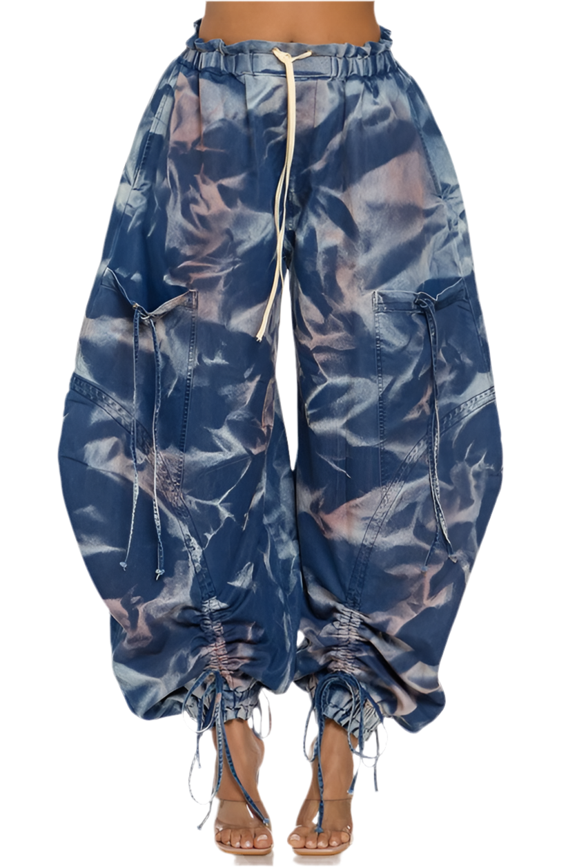 Urban Chic Drawstring Denim Cargo Pants