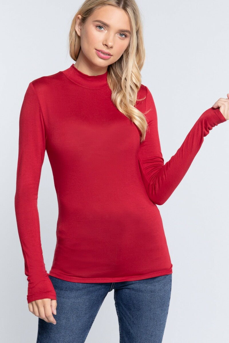 Mock Neck Fitted Rayon Jersey Top – Sleek, Soft & Modest - Modestly Vogue