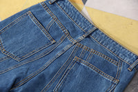 Blue Niche Designer Trousers Asymmetric Oblique Waist Placket Multi Line Split Stitching Structure Cut Jeans