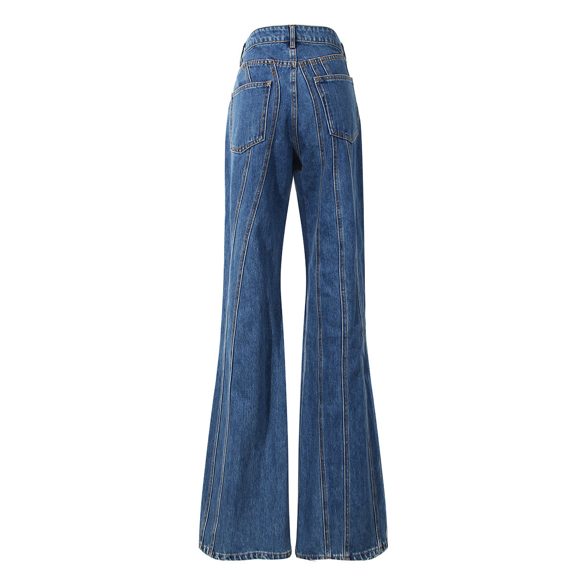 Blue Niche Designer Trousers Asymmetric Oblique Waist Placket Multi Line Split Stitching Structure Cut Jeans