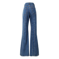 Blue Niche Designer Trousers Asymmetric Oblique Waist Placket Multi Line Split Stitching Structure Cut Jeans