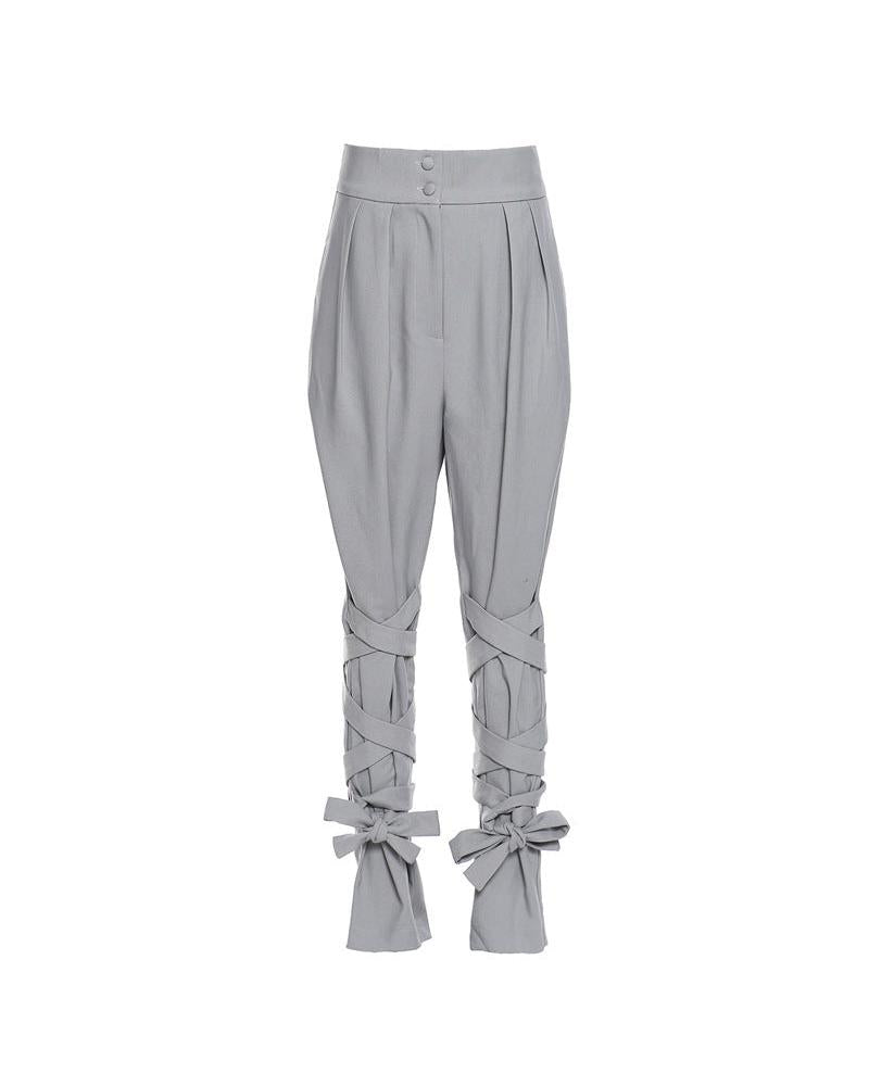 Neutral Baggy Pants Unique Cross Lace up Women Loose Slimming All Matching Straight Casual Pants