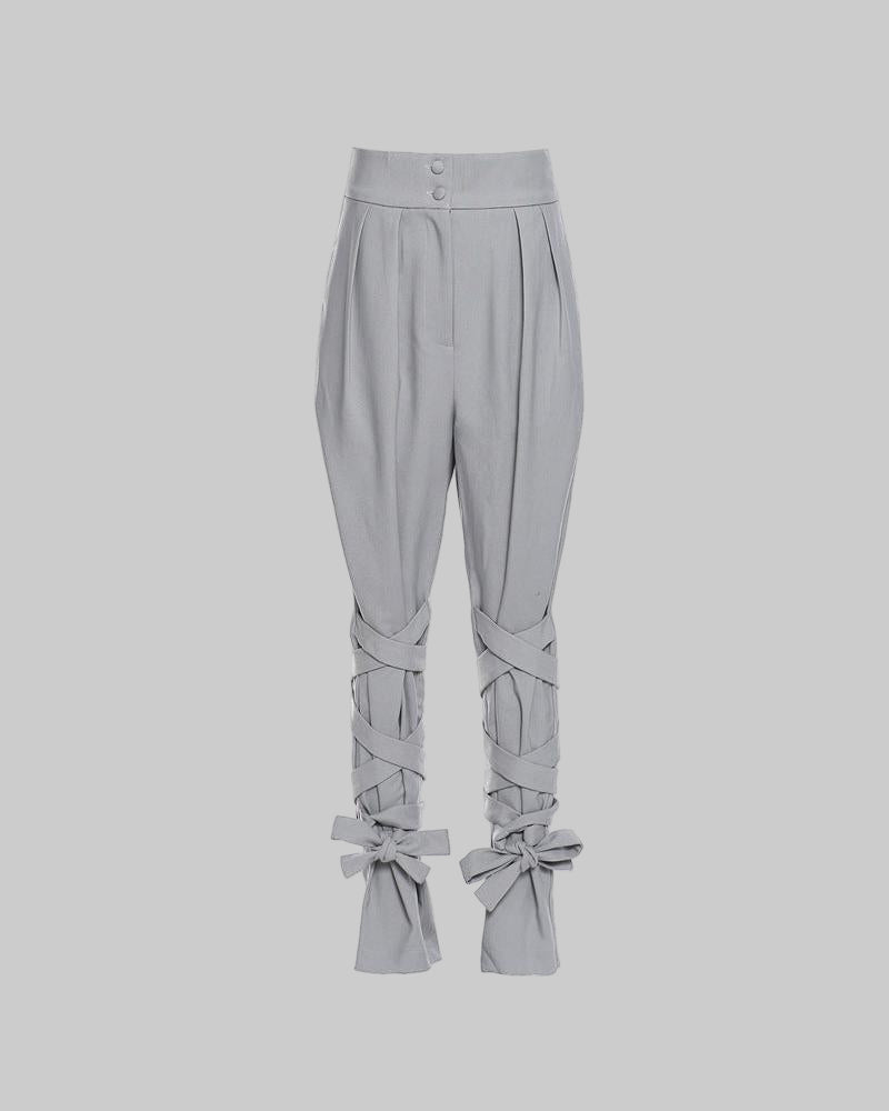 Neutral Baggy Pants Unique Cross Lace up Women Loose Slimming All Matching Straight Casual Pants