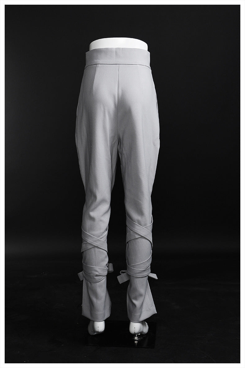 Neutral Baggy Pants Unique Cross Lace up Women Loose Slimming All Matching Straight Casual Pants